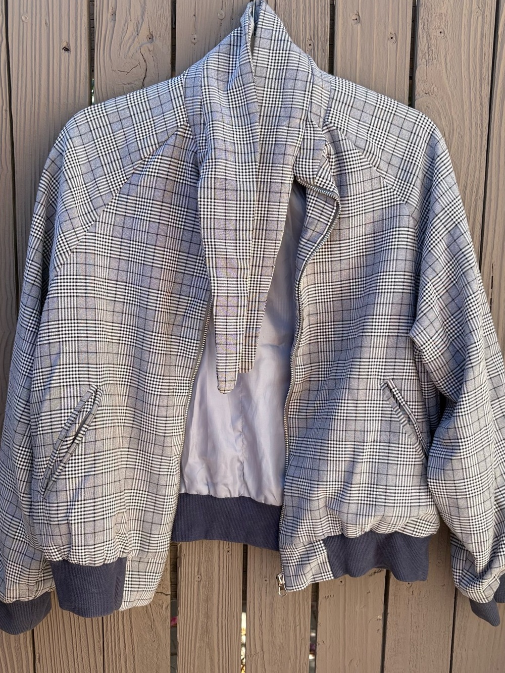 Plaid Bomber Jacket in Gray Check